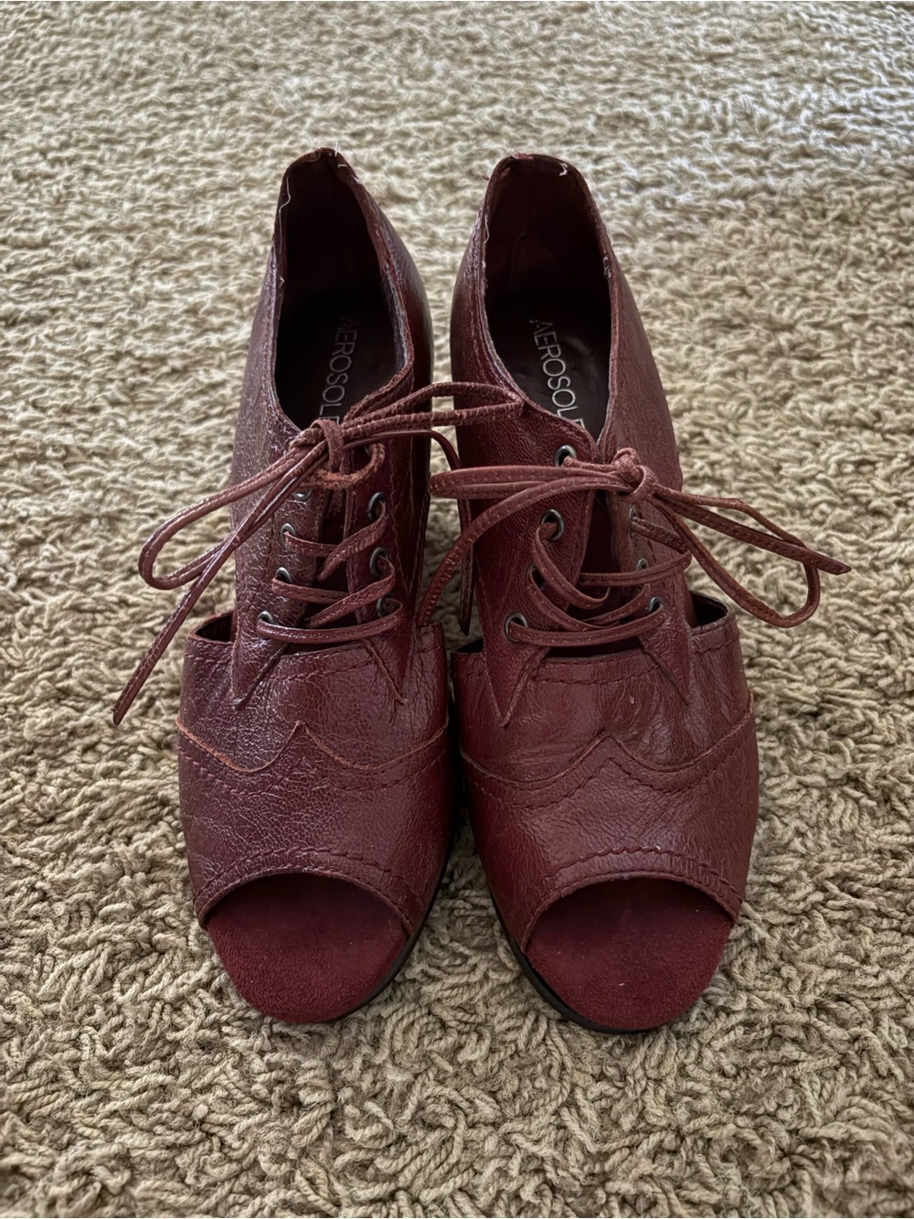 AEROSOLES Burgundy Lace-Up Peep Toe wedge Heels
